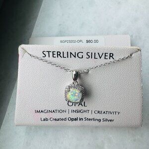 Sterling Silver Opal Necklace | Lab-Created Opal | New